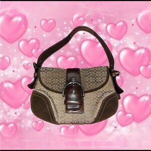 Coach Brown and Tan Shoulder Bag with Hobo Silhouette